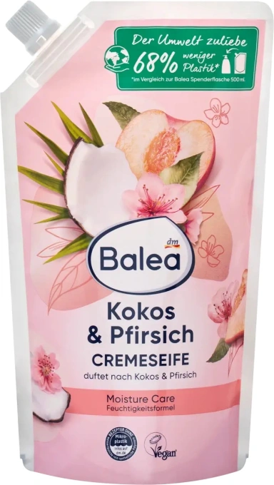 Крем-мило рідке Зволожуюче Balea Kokos&Pfirsich Cremeseife Moisture Care Балеа з ароматом Кокосу та Персика Запаска 500мл