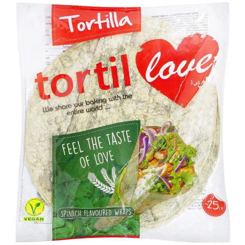 Хлібці Тортилья з Пшеничного борошна гріль Tortilla Tortil Love Spinach Flavoured Wraps Тортілла млинці круглі з Шпинатом 25см 4шт