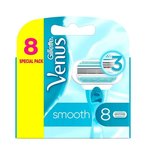 Касети Леза змінні Бритви Жіночі Gillette Venus Smooth 8 Special Pack Картріджі одноразові Змащувальна змужка 3лез 8шт